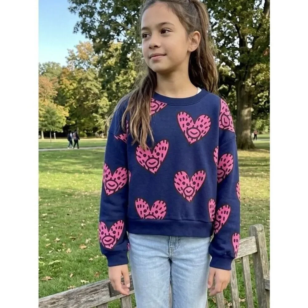 NEW Gap × Frank Ape Kids Graphic Sweatshirt Girls 12 X-Large Navy Graphic Heart